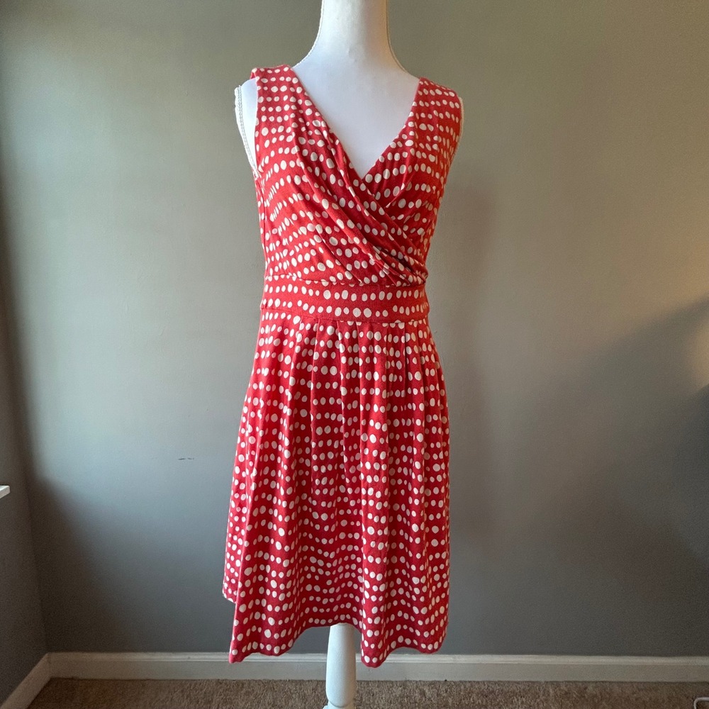 Lands End Red Polka Dot‎ Pima Cotton Modal Wrap V-Neck Dress XS 2-4